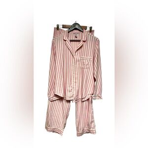 Victoria's Secret Pink Metallic Stripe Pajama Set Top Botton Women's Size Small